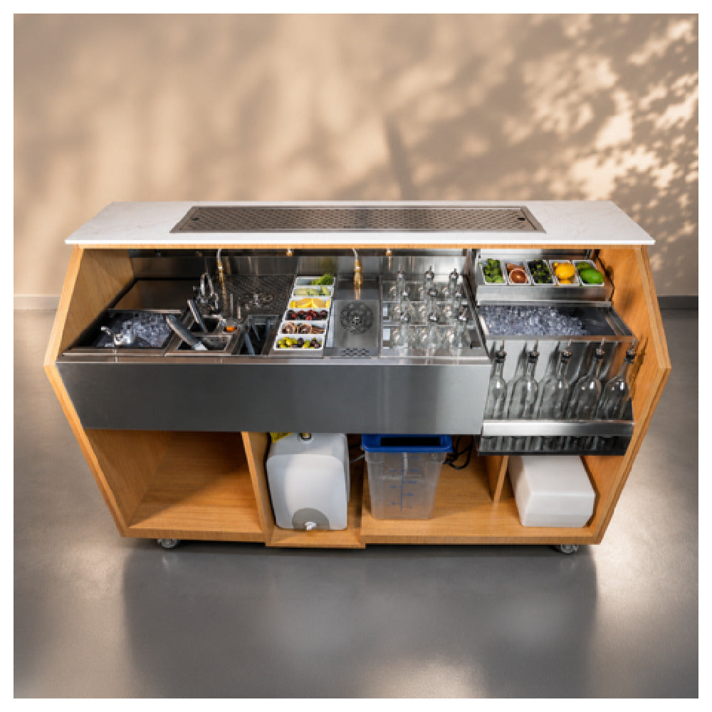 Krowne OBMB-66-SC - The Oak & Brass Mobile Bar With Specialty Cocktail Collection Kit Inserts
