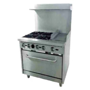 Serv-Ware SGR-4B-12G - Serv-Ware - Gas Cooking - 36" Range With Four (4) Open Burners & 12" Griddle - Dimensions: 36" W X 32.6" D X 60" H - Temperature Range: 250°F - 550°F - BTU/H: 30,000 Per Burner - # Of Burners: 4 - Gas Line: 3/4 - W.C. For Natural Gas: 4 In. - W.C. For LP: 10 In. - Materials: Stainless Steel Front