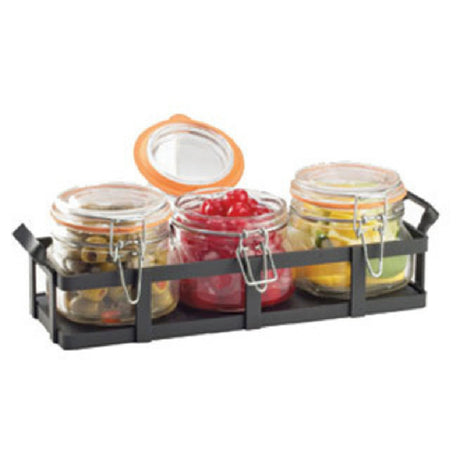 Cal Mil 3335-13 Jar Condiment Display 12-3/4"D X 5"D X 5-3/4"H (3) 17 Oz. Glass Jars