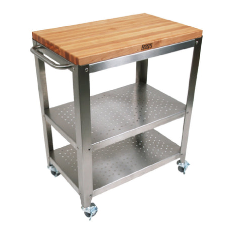 John Boos CU-CULART30 Cucina Culinarté Cart 30"W X 18-1/8"D X 36"H Removable 1-1/2" Thick Edge Grain Cutting Board Top