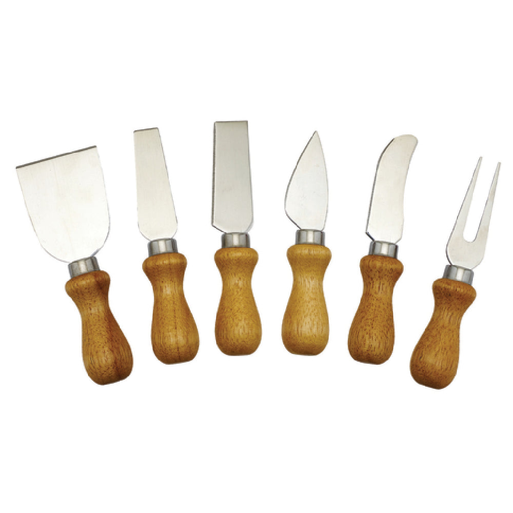 Winco KCS-6W Cheese Knife Set With Wooden Handles Stainless Steel Blades