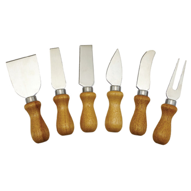 Winco KCS-6W Cheese Knife Set With Wooden Handles Stainless Steel Blades