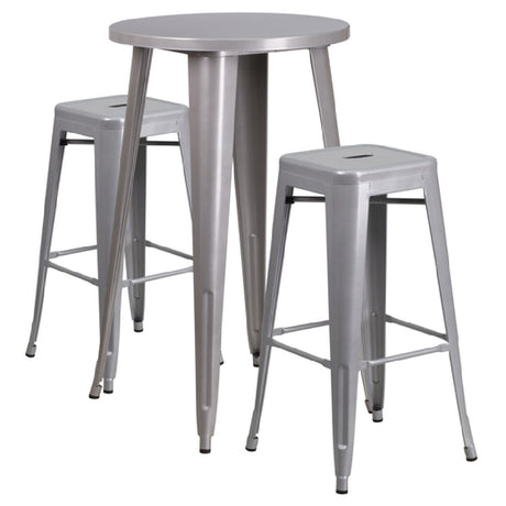 Flash Furniture CH-51080BH-2-30SQST-SIL-GG Table And Bar Stool Set Includes (1) 24" Dia. X 41"H Table