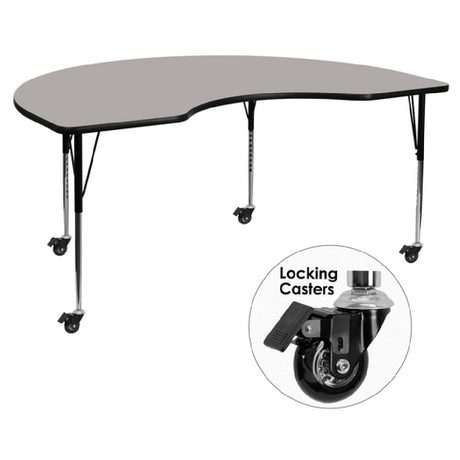 Flash Furniture XU-A4896-KIDNY-GY-H-A-CAS-GG Activity Table 96"W X 48"D X 22-2/5" To 30-1/2" Adjustable Height