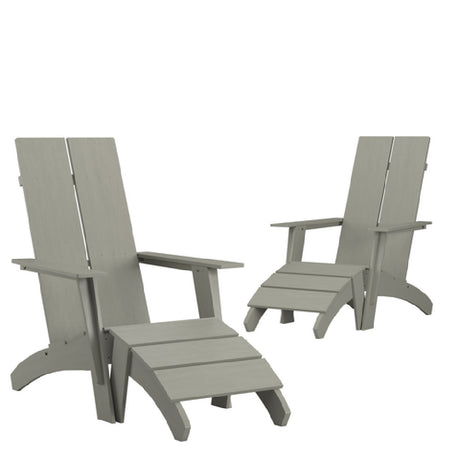 Flash Furniture 2-JJ-C14509-14309-GY-GG Sawyer Modern Adirondack Chair With Foot Rest