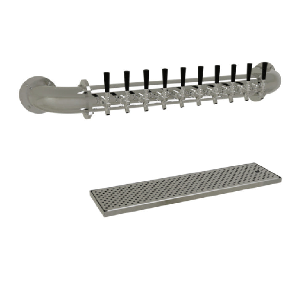 Glastender PW-10-MF Pipe Wall Draft Dispensing Tower Wall Mount (10) Stainless Steel Faucets (handles Not Included)