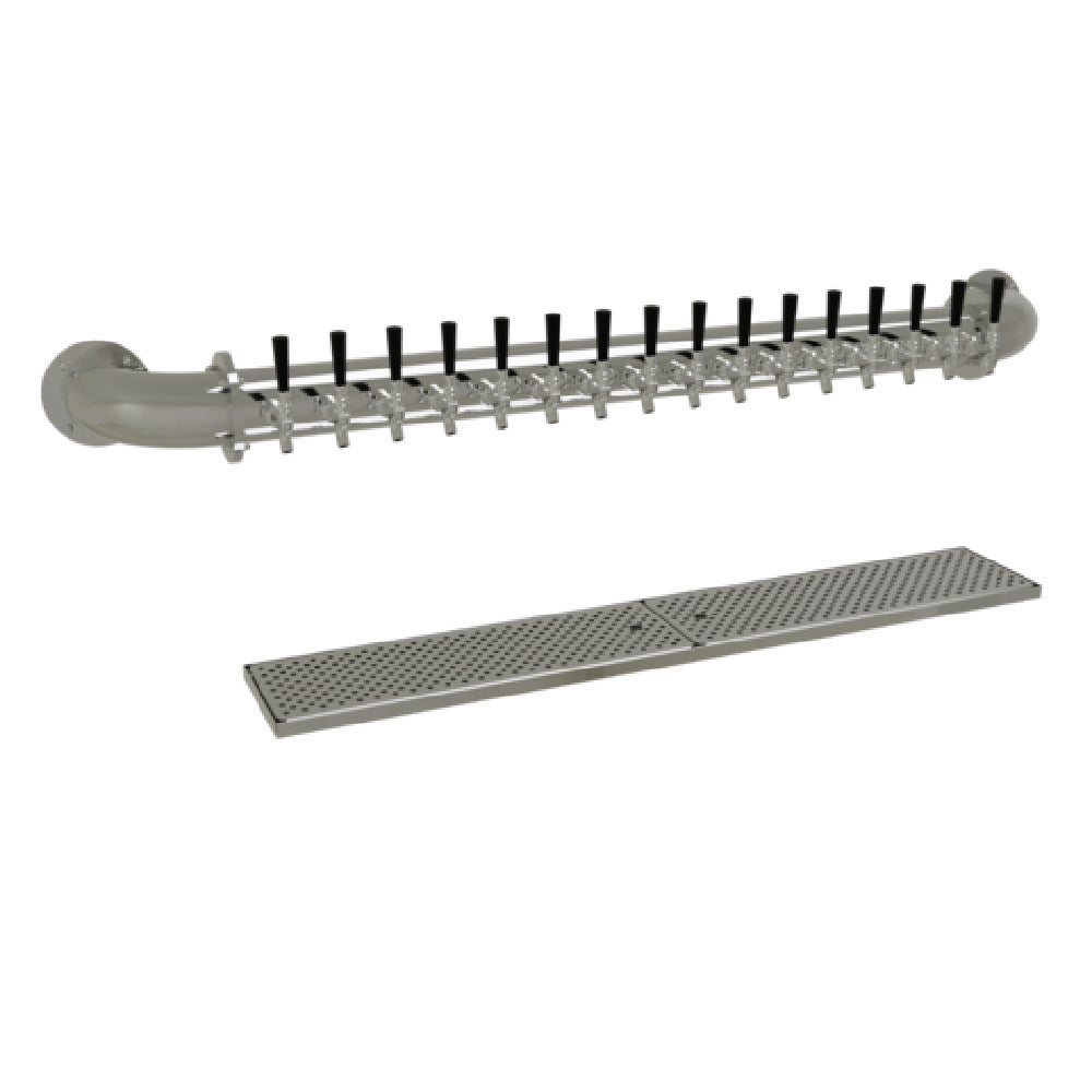 Glastender PW-16-MF Pipe Wall Draft Dispensing Tower Wall Mount (16) Stainless Steel Faucets (handles Not Included)