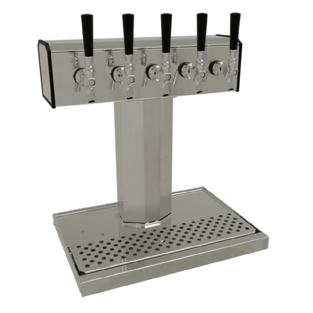 Glastender BT-5-MF Tee Draft Dispensing Tower Countertop (5) Stainless Steel Faucets (handles Not Included)