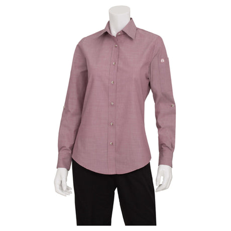 Chef Works SLWCH002DURXL Women's Chambray Dress Shirt Roll-up Long Sleeves With Button Tab