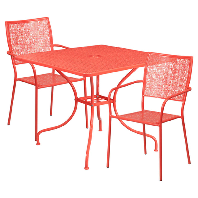 Flash Furniture CO-35SQ-02CHR2-RED-GG Patio Table Set Includes (1) Table: 35-1/2"W X 35-1/2"D X 28-3/4"H