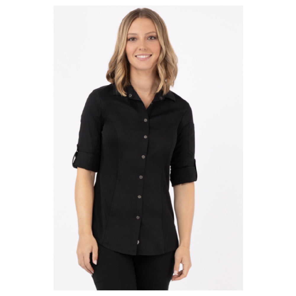 Chef Works SES02W-BLK-2XL Women's Seville Shirt Stretch Fabric Snap Front Closure