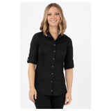 Chef Works SES02W-BLK-M Women's Seville Shirt Stretch Fabric Snap Front Closure