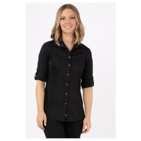 Chef Works SES02W-BLK-XL Women's Seville Shirt Stretch Fabric Snap Front Closure