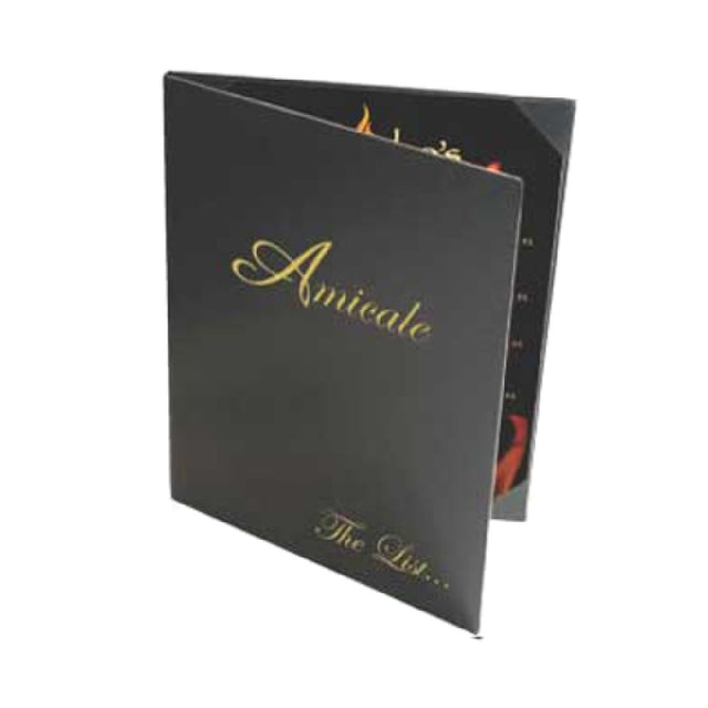 Menu Solutions Q40BK-C Menu Cover/Wine List 8-1/2" X 11" Inserts Triple Panel With 4 Views