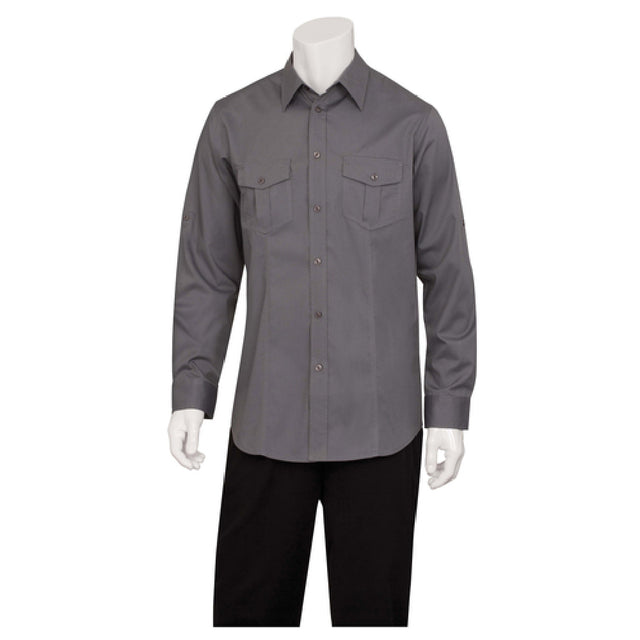 Chef Works DPDS-GRY-XL Men's Pilot Shirt Roll-up Long Sleeves With Button Tab