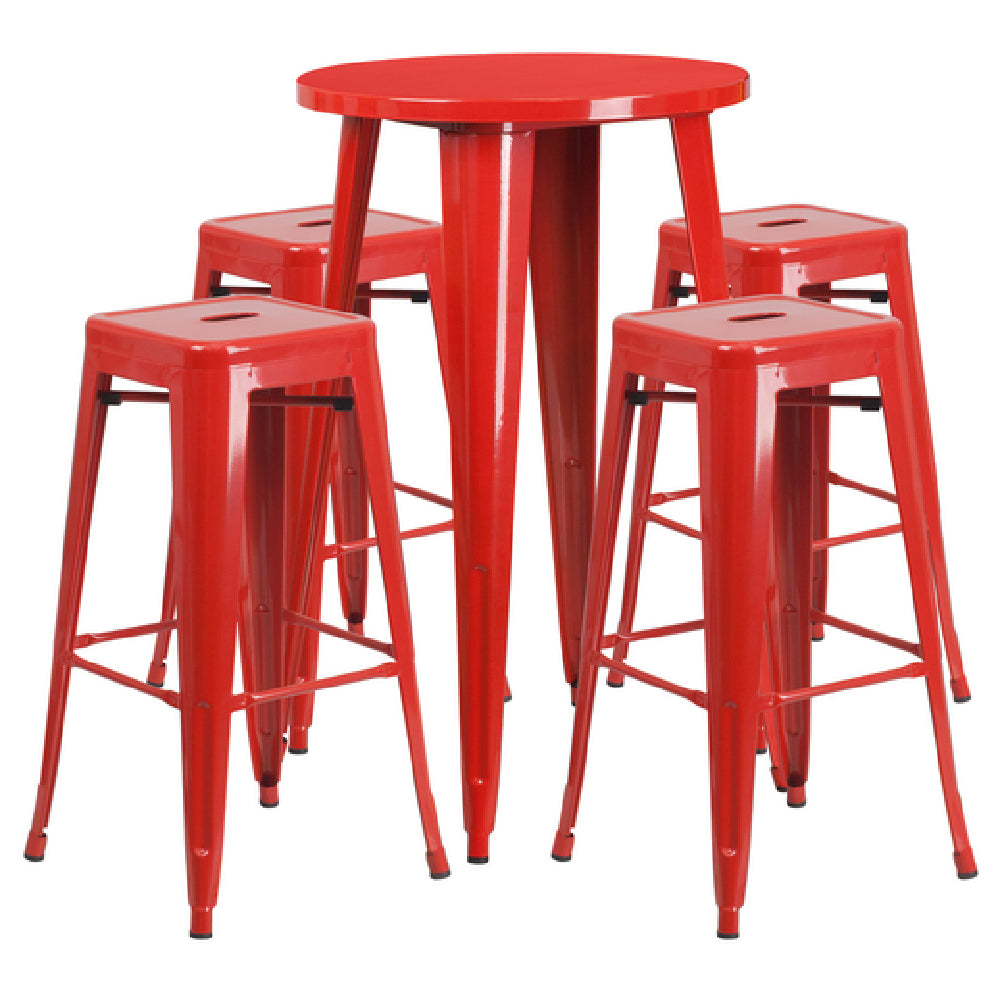 Flash Furniture CH-51080BH-4-30SQST-RED-GG Table And Bar Stool Set Includes (1) 24" Dia. X 41"H Table