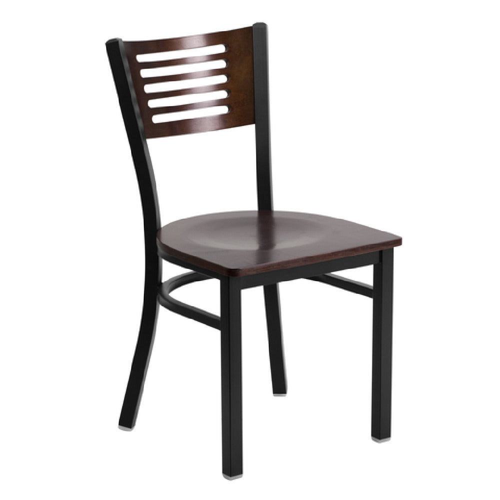 Flash Furniture XU-DG-6G5B-WAL-MTL-GG Hercules Series Restaurant Chair Slotted Walnut Finish Plywood Back