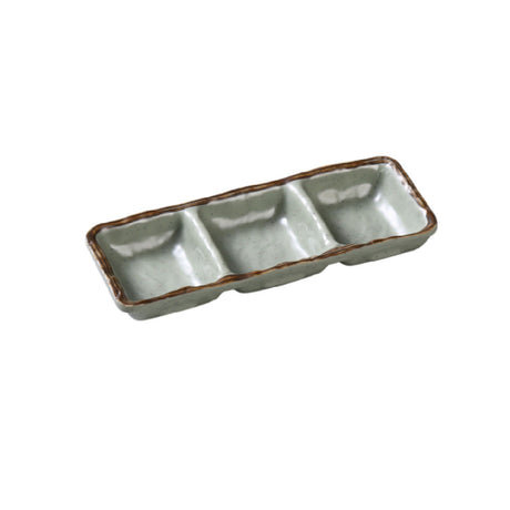 Yanco YO-9113 Yoto Triple Sauce Dish 3-compartments 8"L X 2-3/4"W X 3/4"H