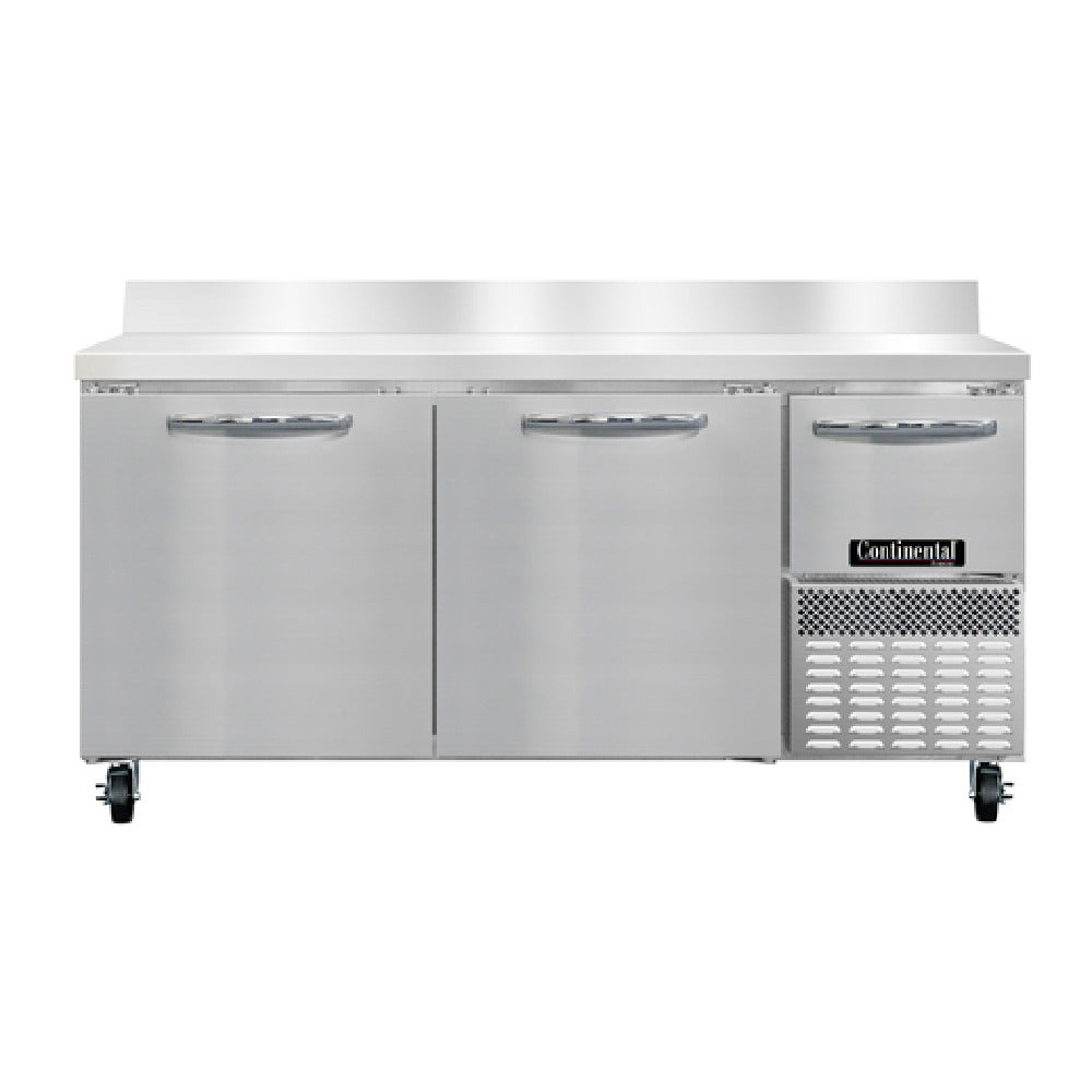 Continental Refrigerator FA68NBS Freezer Base Worktop Unit 68"W 300 Series Stainless Steel Work Top With 6"H Backsplash