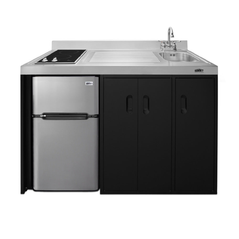 Summit CK54SINKR All-in-One Kitchenette 54"W X 23.75"D X 39.5"H One Piece Stainless Steel Top With Deep Drawn Sink