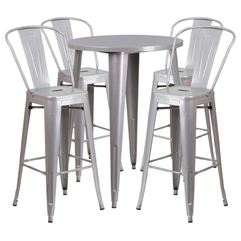 Flash Furniture CH-51090BH-4-30CAFE-SIL-GG Table And Bar Stool Set Includes (1) 30" Dia. X 41"H Table