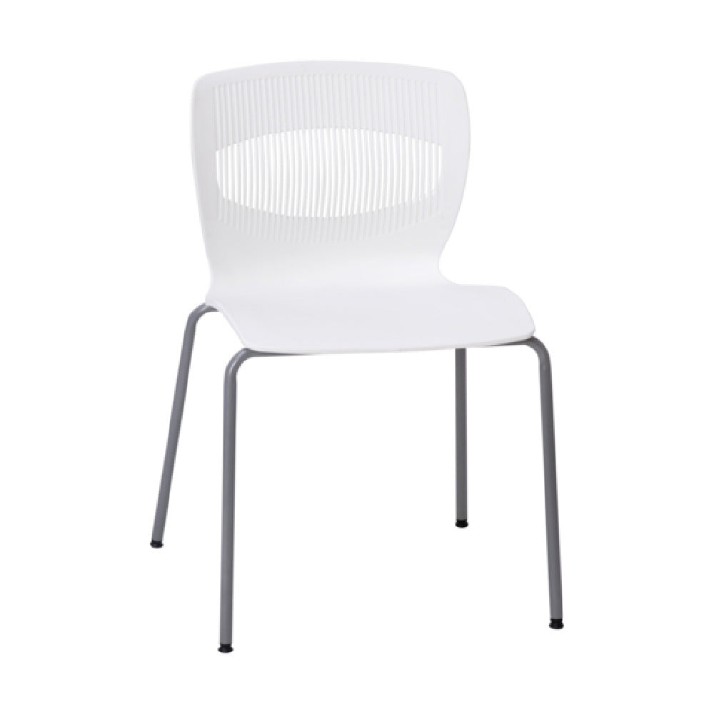 Flash Furniture RUT-NC618-WH-GG HERCULES Series Commercial Grade 770 Lb. Capacity Ergonomic Stack Chair With Lumbar Support And Silver Steel Frame White