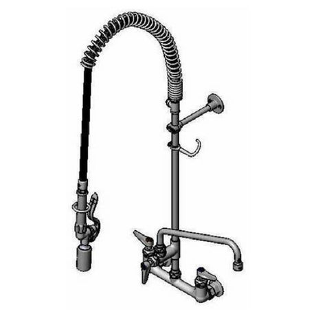 T&S Brass B-0133-12FCRBCT EasyInstall Pre-Rinse Unit 8" Wall Mount 44" Flexible Stainless Steel Hose With B-0107-C Low Flow Spray Valve