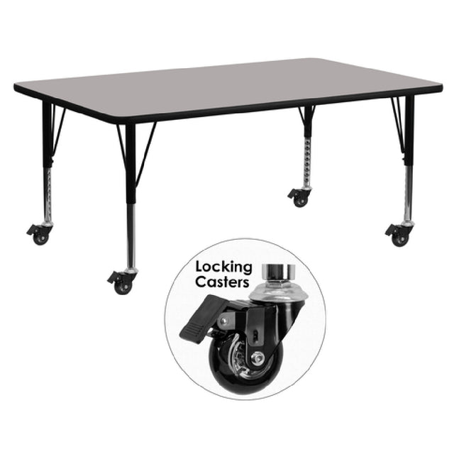 Flash Furniture XU-A3072-REC-GY-H-P-CAS-GG Activity Table 72"W X 30"D X 17-1/2" To 25-1/2" Adjustable Height