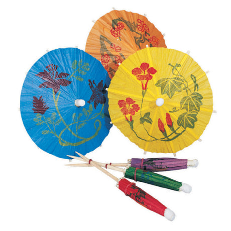 Spill-Stop 402-10 - Parasol Pick, Opens To 3-1/4" Dia., Multi-color Designs Printed On Assorted Colored Papers