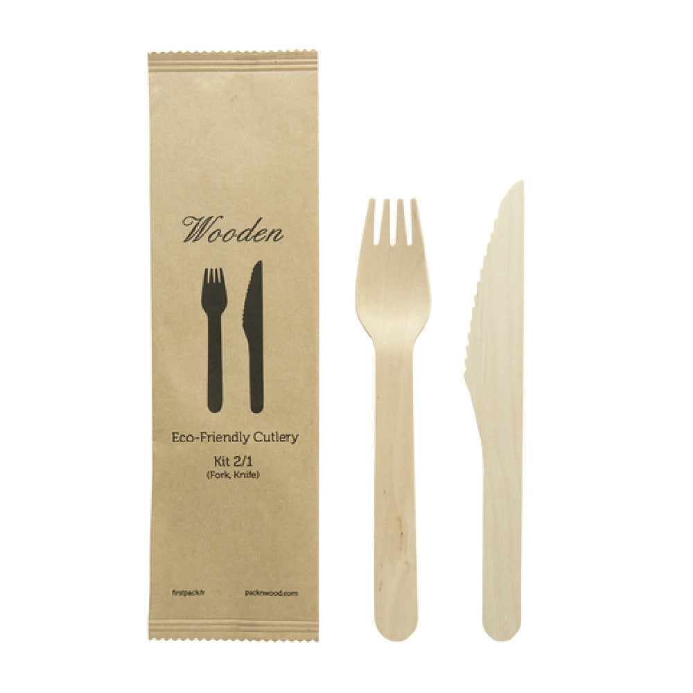 PacknWood 210COUVB2K - Cutlery Kit, Wooden Cutlery 2/1 Kit (Knife + Fork), 6.2in