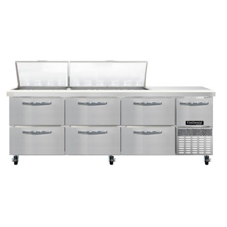 Continental Refrigerator RA93N30M-D Refrigerated Base Sandwich Unit 93"W 300 Series Stainless Steel (Mighty) Top With (30) 1/6 Size X 4" Deep Pans