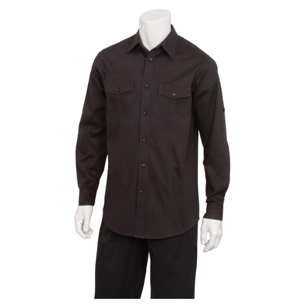 Chef Works DPDSBLKM Men's Pilot Shirt Roll-up Long Sleeves With Button Tab 2-button Cuffs