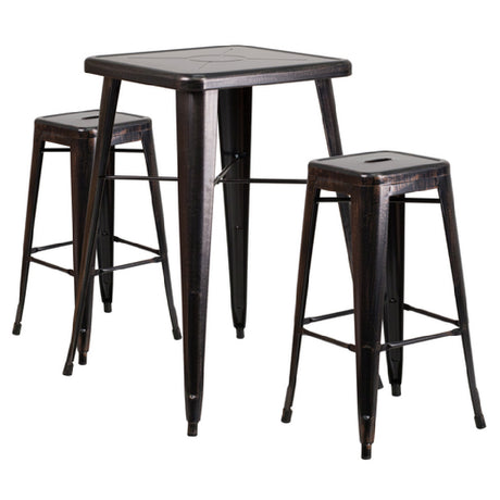 Flash Furniture CH-31330B-2-30SQ-BQ-GG Table And Bar Stool Set Includes (1) 27-3/4"W X 27-3/4"D X 40"H Table