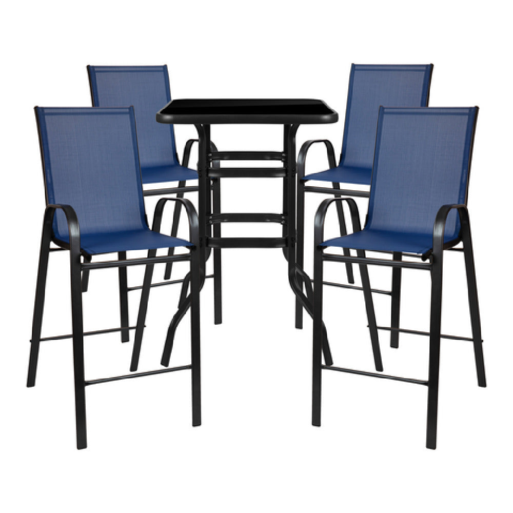 Flash Furniture TLH-073H092H4-NV-GG Outdoor Dining Set 4-person Bistro Set (1) Glass Bar Table