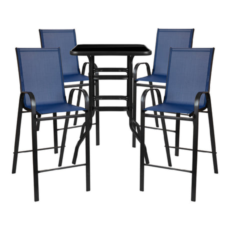 Flash Furniture TLH-073H092H4-NV-GG Outdoor Dining Set 4-person Bistro Set (1) Glass Bar Table