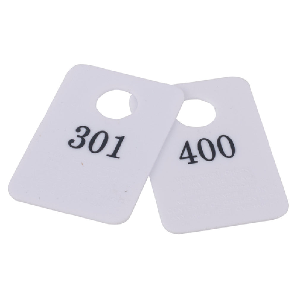 Stanton Trading 5PCR-301-400 - Coat Room Checks, Plastic, With Hanger Hold And "Not Responsible" Disclaimer (set Is Numbered 301-400 & Includes 1 Of Each Number)