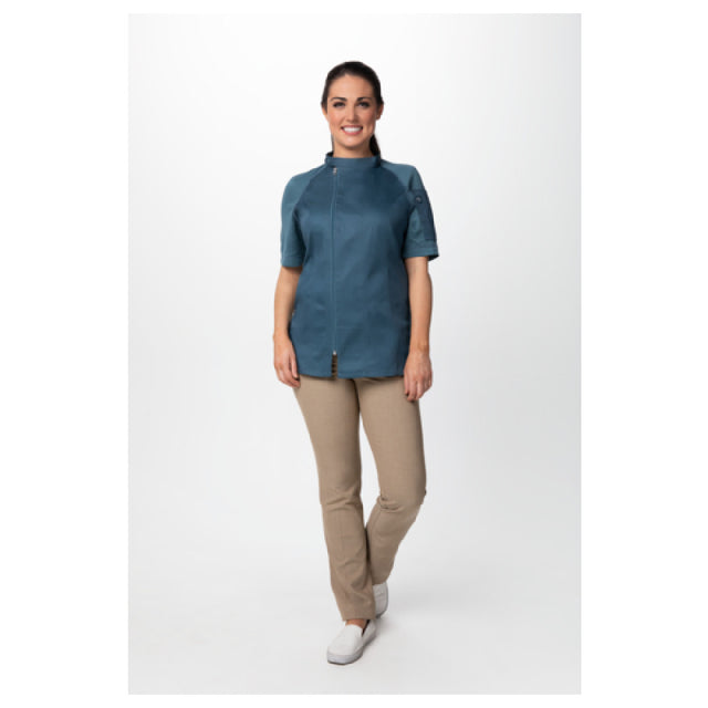 Chef Works CBZ03W-TEA-S Women's Varkala Chef Coat Raglan Short Sleeve Off-set Zip Front With Snap Collar