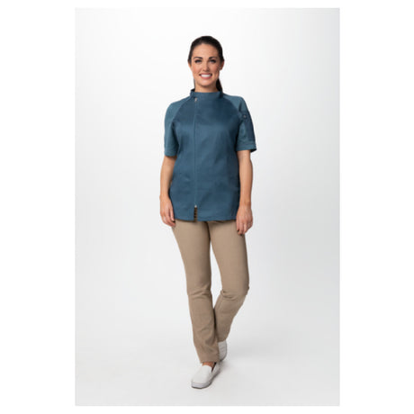 Chef Works CBZ03W-TEA-L Women's Varkala Chef Coat Raglan Short Sleeve Off-set Zip Front With Snap Collar