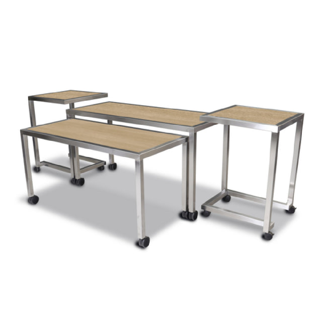 Forbes Industries 7404HD - Claremont Four Nesting Tables (Executive-Heavy Duty), Four Tables (one Large Rectangle Table: 72” X 30" X 40.25”, One Small Rectangle Table: 66” X 30 X 36.5” And Two End Tables: 30” X 30" X 44"). Brushed Stainless Steel Tube (2" Square) Frames With INSET Standard Laminated Tops