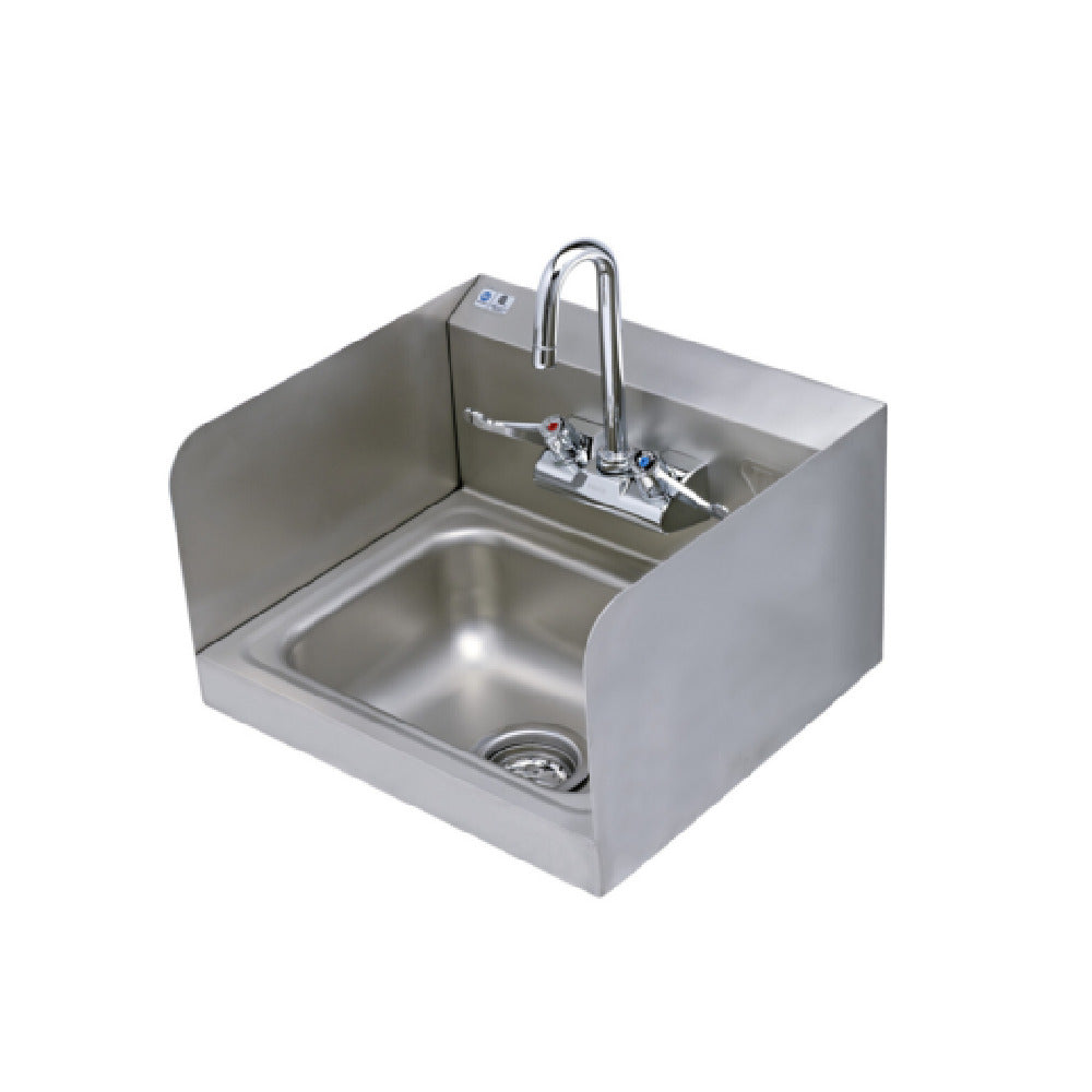 T&S Brass 5F-4WWX03-4W-S Hand Sink Stainless Steel With Side Splash Shields And 4" Wall Mount Mixing Faucet With Polished Chrome Plated Brass Body