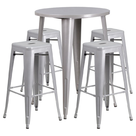 Flash Furniture CH-51090BH-4-30SQST-SIL-GG Table And Bar Stool Set Includes (1) 30" Dia. X 41"H Table