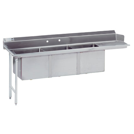 Advance Tabco DTC-3-1620-66L Dishtable With 3-compartment Sink 66”W (3) 16" X 20" X 14" Bowls