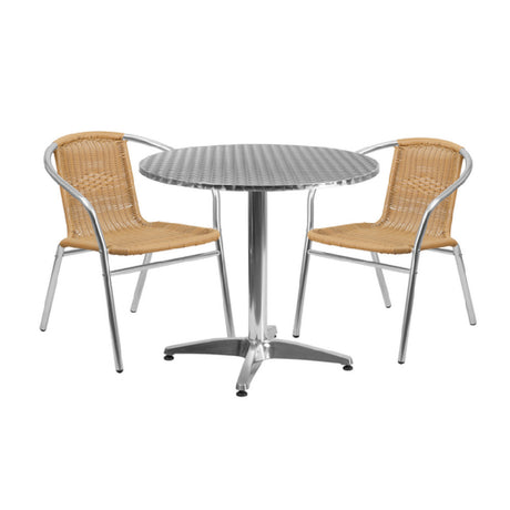 Flash Furniture TLH-ALUM-32RD-020BGECHR2-GG Table & Chair Set Includes (1) 31-1/2" Dia. X 27-1/2"H Table