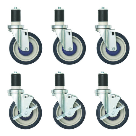 Hubert 97957 - Kratos Caster Set, 5" Dia. Swivel Casters With Brake, 300 Lb. Capacity Per Caster