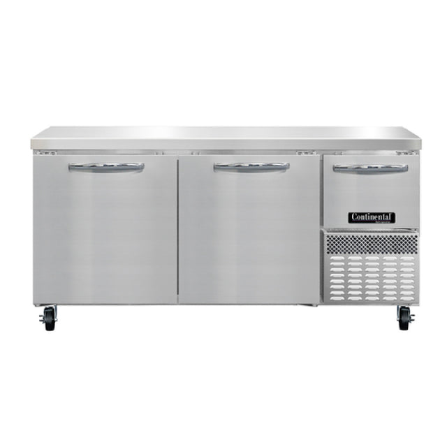 Continental Refrigerator RA68N Refrigerated Base Worktop Unit 68"W 300 Series Stainless Steel Flat Work Top