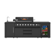 Koolmore KM-OKS-BQHUB-BK - Outdoor Kitchen Island, 103"W X 25"D X 47-3/5"H, (6) 12000 And (2) 15000 BTU Infrared Back Burner