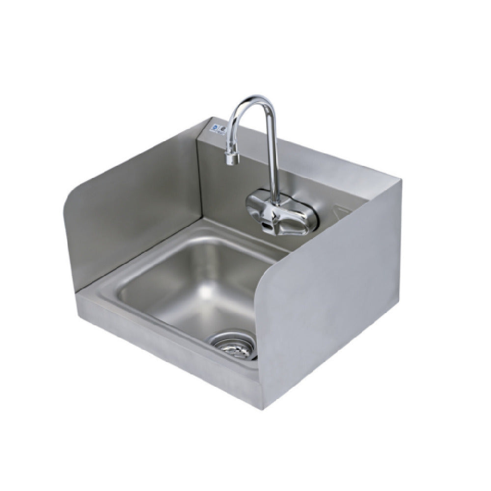 T&S Brass EC-3105-HG-4W-S Hand Sink Stainless Steel With Side Splash Shields And 4" Wall Mount Electronic Sensor Faucet With Polished Chrome Plated Brass Body And 4 1/8" Rigid Gooseneck