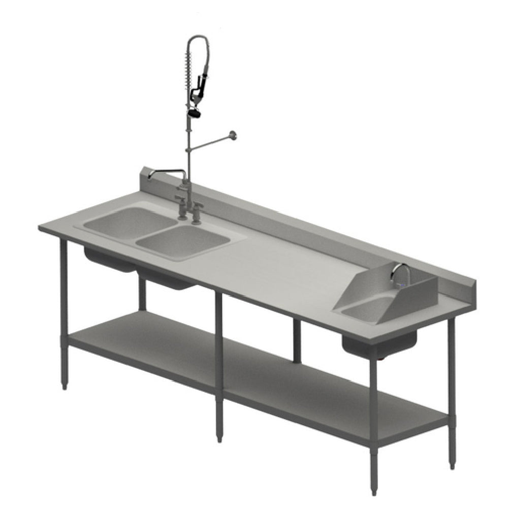 BK Resources MOD-PT Work Table With Prep & Hand Sinks 96"W X 30"D Includes: (1) CVTR5-9630 Work Table With Undershelf