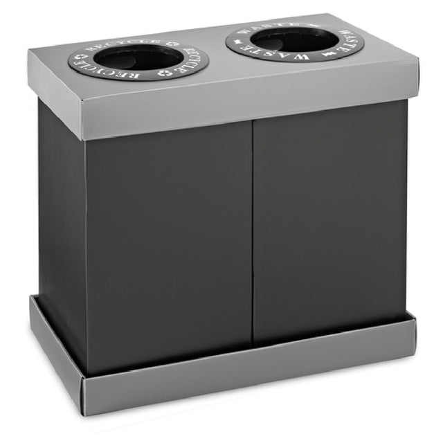 Alpine Industries ALP471-02-BLK Recycle Bin Center 31"W X 16"D X 32-1/2"H (2) 28 Gallon Black Bins With 12" Dia. Deposit Openings