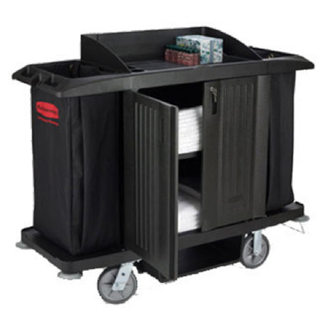 Rubbermaid FG619100BLA - Housekeeping Cart, 60"L X 22"W X 50"H, With Doors And Vinyl Bag